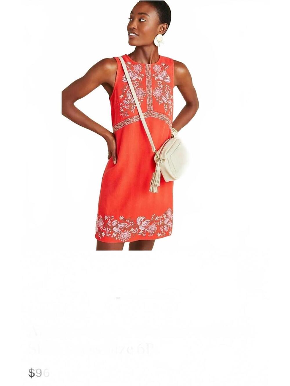 Anthropologie Aiko Embroidered Shift Dress | Red | Size 10 | Boho Summer Dress